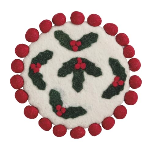 Mud Pie Christmas Holly Felted Trivet