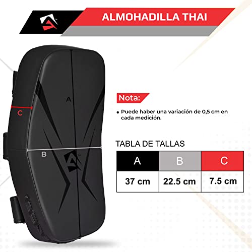 AQF Thai Pads para Kickboxing Muay Thai Mango Sólido, Escudo de Golpe Curvo de Cuero Maya para Boxeo MMA Artes Marciales Taekwondo, Entrenamiento Deportes Combate Codos Patadas Golpes (Par, Negro) - imagen 6
