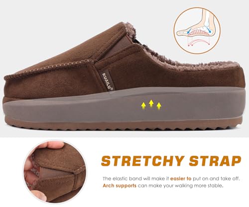 KuaiLu Womens Clog Slippers Cozy Suede Warm Plush Lined Arch Support Faux Fur House Ladies Bedroom Slippers Comfy Orthopedic Memory Foam Plantar Fasciitis Home Indoor Outdoor Shoes Brown US8.54