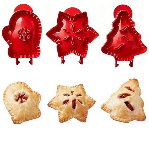 Holiday Mini Pie Mold Party Potluck Hand Pie Molds Mini Pie Molds for Baking Mi-ni Pi e Maker for Christmas Party Snowflake Mitt and Christmas Tree Shapes 3-Piece