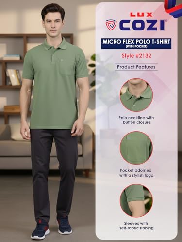 Image of Lux Cozi Men's Cotton Blend Polo T-Shirt with Chest Pocket | Collar T-Shirts for Men | Half Sleeves | Plain - Regular Fit (Pack of 1)