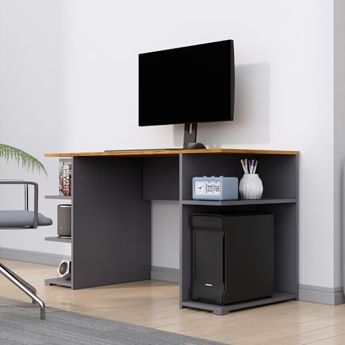 Image of Bniture Wooden Study Table for Home | Engineered Wood Study Table with Side Shelf Storage | Multi Purpose Computer Desk for Writing & Study | Laptop Table for Study Room | Slate Grey & Giant Wood