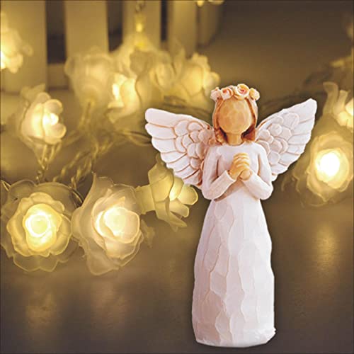 Figura Ángel Orando Decorativa de Resina Blanca miniatura 7
