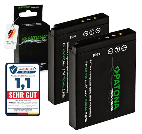 PATONA 2X Premium Batería reemplazo para Kodak LB-015 LB015 LB 015, 750mAh, 3,7V Li-Ion, Recargable Compatible con Kodak WPZ2 | Alto Rendimiento, Larga duración