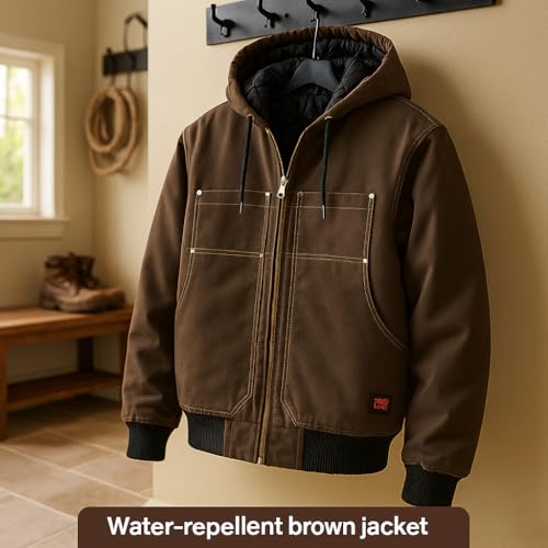 Men's Winter Bomber Jacket - 12 oz Cotton Duck, Insulated, Hooded, Water Repellent, Heavy-Duty Zipper, Sizes S-5XL4
