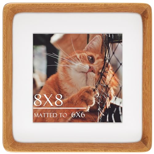 Husteria 8x8 Solid Teak Picture Frame, Matted for 6x6 Photos