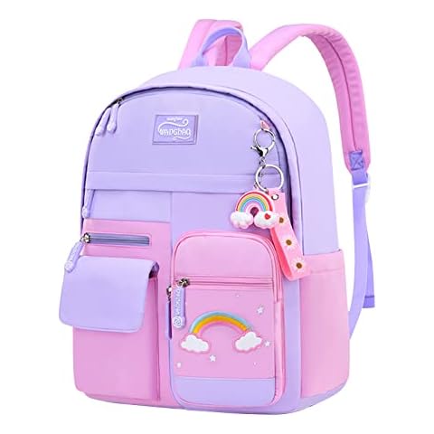 Amythe Children's Backpack, Primary Girl's School Bag, Lightweight and Waterproof Nylon School Bag for Ages 4 to 8 Years, purple, One Size, Daypack Backpacks Cover