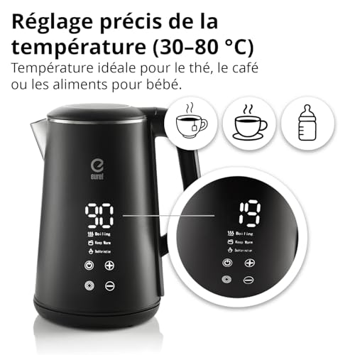 Bouilloire électrique thermostat EUREL pour ne plus brûler le thé grâce au bec verseur