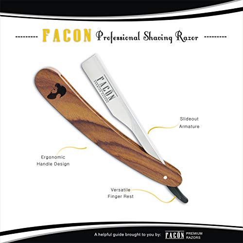 100 Blades + Facón Professional Wooden Straight Edge Barber Razor - Salon Quality Cut Throat Shavette #TOP5