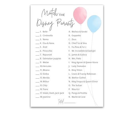 Gender Reveal Baby Shower Game, Match the Cartoon Parents, 25 Pack