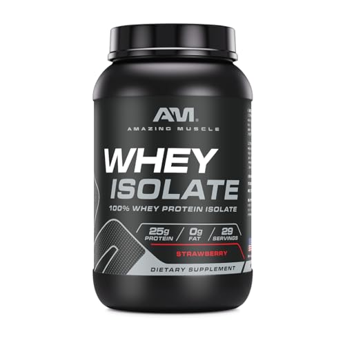 Image of Amazing Muscle Whey Protein Isolate Powder | 25 Grams Protein Per Serving | 100% Whey Isolate | Zero Fat | Made in USA (Strawberry, 2 LB)