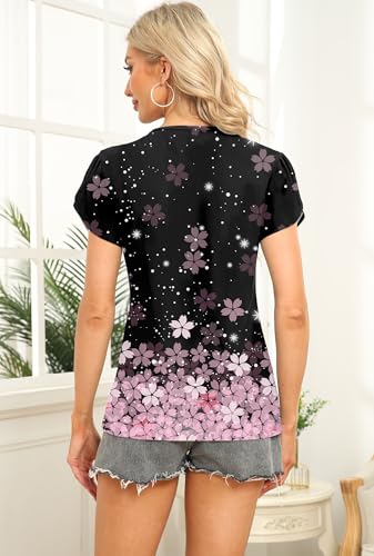 Image of Womens Petal Sleeve Tops Summer Trendy T Shirt Casual Loose Square Neck Button Blouse Tees
