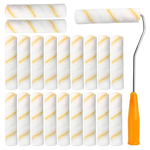 20 stuks kleine verfrollers 10 cm met handgreep, verfrollerset muurverf kleine schildersrol verfrollen professioneel verfwals lakrollen voor lak op waterbasis en licht oplosmiddelhoudend