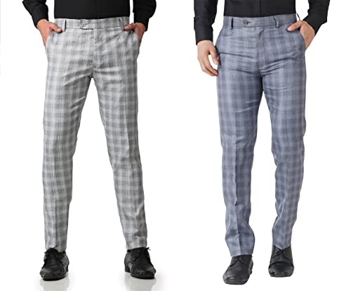 Image of MALENO Men's Polycotton Slim Fit Checkered Trouser |Trousers for Office, Party | Men Formal Pant