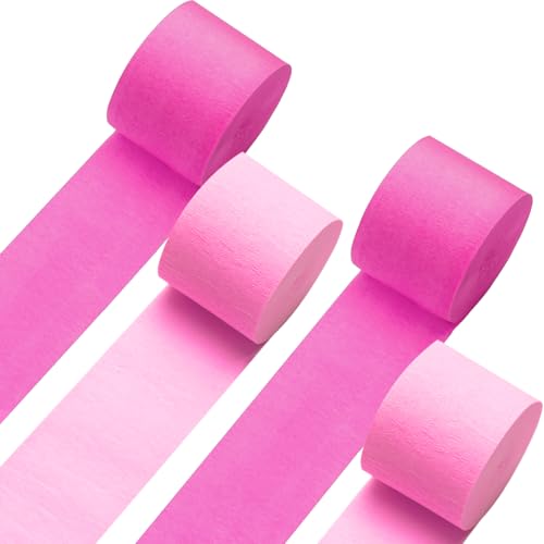 Image of Pink Crepe Paper Streamers 4 Rolls 328ft, Pink Peach Crepe Paper Party Streamers, Crepe Papers for Birthday Wedding Baby Shower Graduation Party Christmas Halloween Decorations (1.8Inch x 82Ft /Roll)