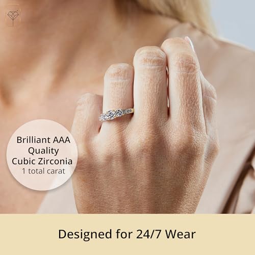 MAX + STONE 1 Carat Cubic Zirconia Engagement or Anniversary Eternity Three Stone Ring for Women in 10k White or Yellow Gold (1.0 ct.tw) Size 4.5 to 93