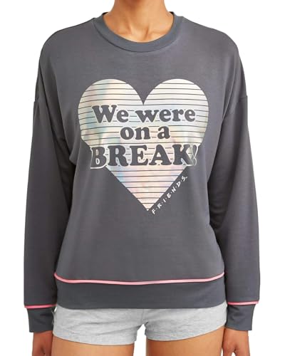 Friends TV Show Women's We were on a Break Long Sleeve Pajama Pullover Top (Small 4/6) Grey