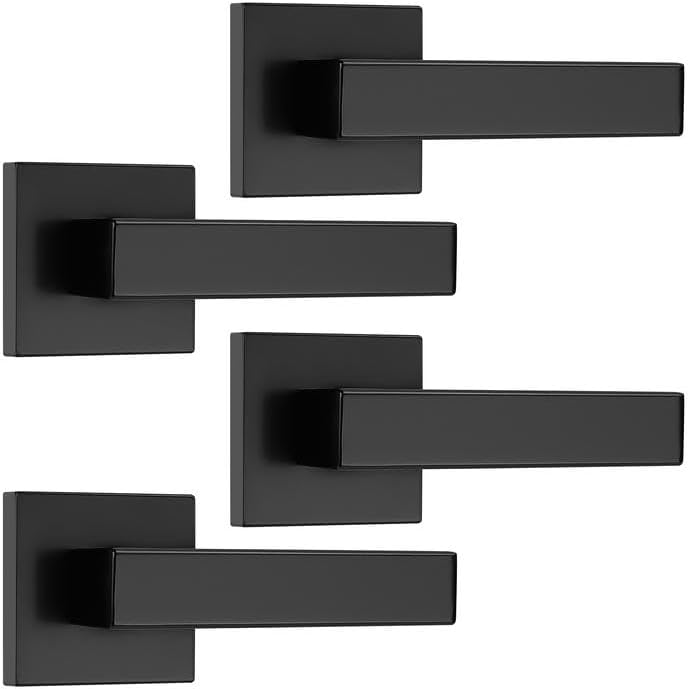 Probrico 4 Pack Dummy Door Levers Black Door Handles for Closets French Doors Heavy Duty Square Dummy Door Lever Non-Turning Single Side Pull