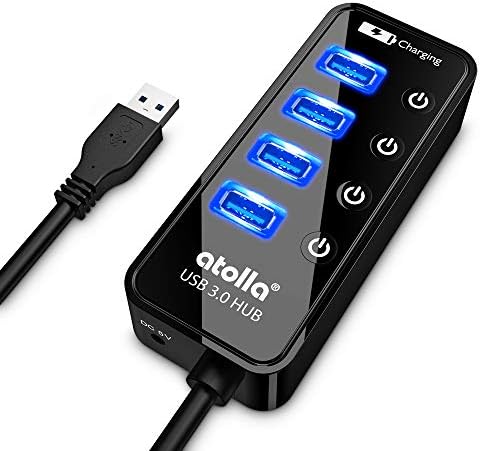 USB 3.0 Hub, Atolla 4 Ports Super Speed USB 3 Hub Splitter with On Off Switch + 1 USB Charging Port (Black)