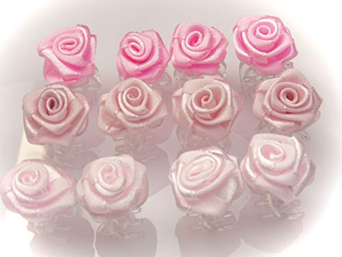 OiA 12 Stück Haarspangen mit Rosen | Haarschmuck für Frauen, Kinder, Haarnadeln, Blumen für Frisuren | Farbe: 3 Schattierungen von Rosa