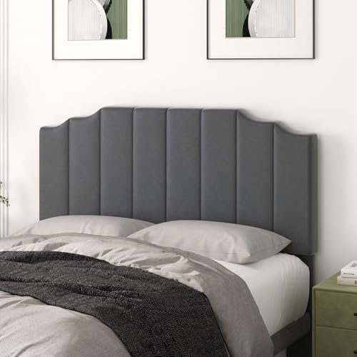 Befurtori Queen Size Headboard Only, Velvet Wall Mount Headboard, Dark Gray