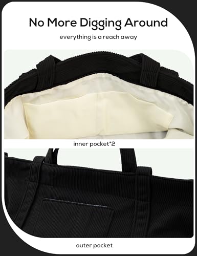 Image of METALPHA Tote Bag for Women, Large Work Corduroy Tote Bags Zippered Messenger Travel Bag Shoulder Crossbody Hobo Handbags