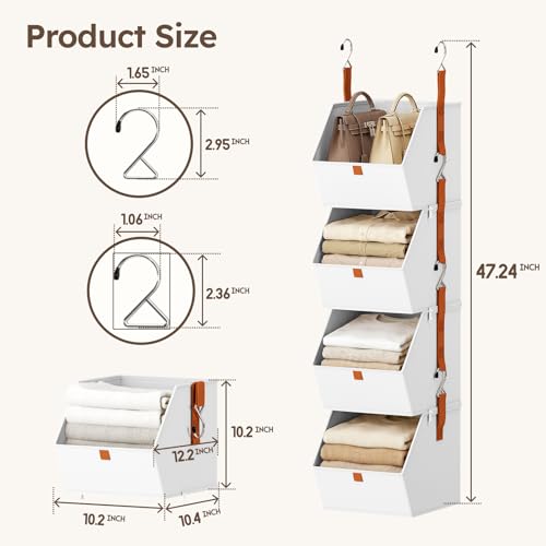 Image of Homsorout Hanging Closet Organizer 4 Tier - Clothes Hanging Shelves, Space-Saving Closet System, Fabric Storage Bins Bedroom Organization, Collapsible Baskets for Home, Dorm, Rv, White