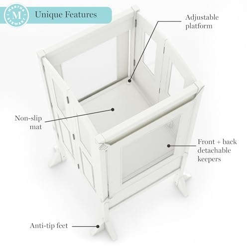 Guidecraft-Kitchen-Helper-Toddler-Tower-and-Mealtime-and-Play-Tray-Bundle-Martha-Stewart-White-Folding-Adjustable-Step-Stool-with-Keepers-Non-Slip-Mat-and-Easy-to-Clean-Detachable-Tray-Table Guidecraft Kitchen Helper Toddler Tower and Mealtime and Play Tray Bundle Martha Stewart White Folding Adjustable Step Stool with Keepers Non Slip Mat and Easy to Clean Detachable Tray Table