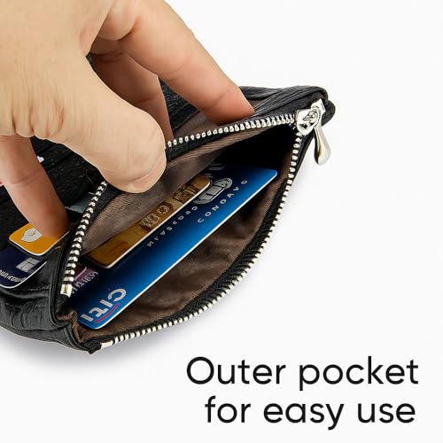 Joyfullygo Wallet, Unisex Pebble Leather Wallet, Multiple Card Genuine Leather Zipper Slots Slim Travel Purse (I)3