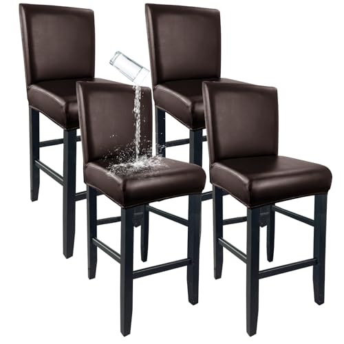 Image of PU Leather Bar Stool Covers with Backs Waterproof Bar Stool Chair Covers