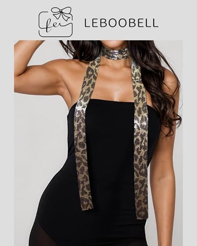 Women's Sequin Scarf Leopard Print Headband Sequin Lace-up Neckerchief Tie Party Night Club4