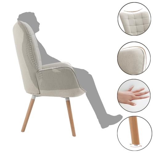 Miniatura 5 de Meuble Cosy Escandinavo Sillones De Salón Butaca Nórdica Sillón Acolchado Con Reposabrazos Y Patas De Madera, Tela, Beige, 66x71x109 Cm