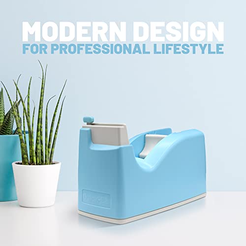 Quick Parts Delivery Quick-Ez Heavy Duty Desk Tape Dispenser For Tape Refill - Office Supplies Essentials, Easy Cut, Covered Safe Edge - Cute Desk Accessories, Weighted Nonskid Pads - (Blue) #TOP5