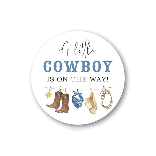 A Little Cowboy is On The Way Baby Shower Favor Stickers - 60 Labels