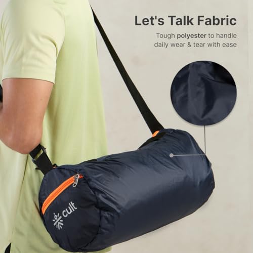 Image of Cult 20 Litre Gym /Duffle Bag for Men & Women - Water Resistant Travel Bag with Spacious Main Compartment, Side Mesh Pocket, Adjustable Shoulder Strap & Durable Zippers - Navy Orange