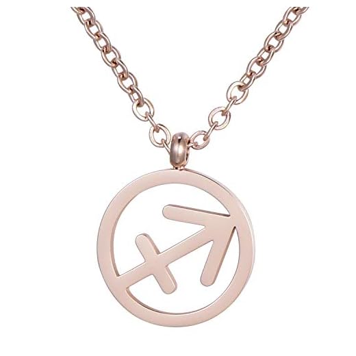 Morella Collar acero Inoxidable oro rosa con colgante signo del zodiaco Sagitario en bolsa de terciopelo