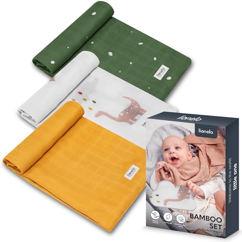 Lionelo Set 3 Pezzi Mussole per neonato 70x70 cm in cotone, bambù 100% naturale, Morbide, per Fasciatoio, odori resistenti