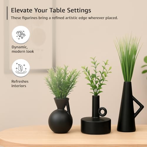 Image of Amazon Basics Sleek Abstract Table Decor Trio | A Modern Blend of Art & Elegance | Elevate Your Space with Contemporary Charm Pack of 3, Black, Ceramic