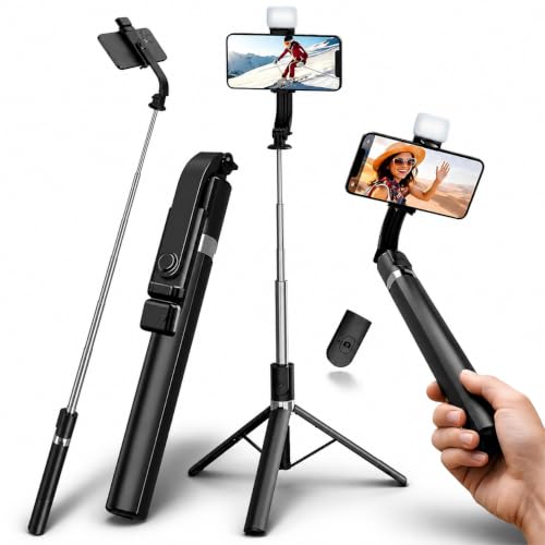 Image of 3-in-1 Extendable Bluetooth Selfie Stick with Tripod Stand & Wireless Remote Bluetooth Selfie Stick (Black, Remote Included) R1SL By UNBREAKcable