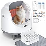 Self Cleaning Cat Litter Tray for Large Cats (22lbs), Automatic Cat Litter Box with APP Control, Open Top Smart Cat Litter Box with 10 Safety Sensors, Odor Control, Weight Tracking & 2 Litter Bags