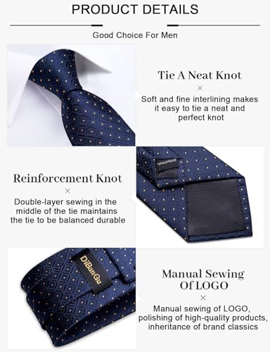 Image of DiBanGu Mens Silk Plaid Tie and Pocket Square Set | Elegant Silk Formal Tie Set, Woven Check Necktie and Cufflinks Tie Clip Set, Perfect for Wedding Party, Comes in Gift Box