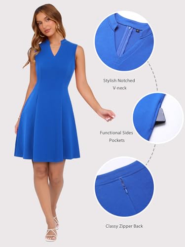 Image of YIOYOLA Womens Elegant Classy A-Line V Neck Mini Business Casual Work Dresses Party Cocktail Short Dress with Pockets