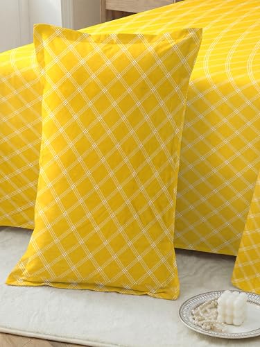 Image of RD TREND Cloud Cotton Double Bed Bedsheet-90x100 Inches with 2 Matching Pillow Covers (18x28Inch | Queen Size Bed Sheet 210 TC Soft & Breathable | (Lines-Yellow)