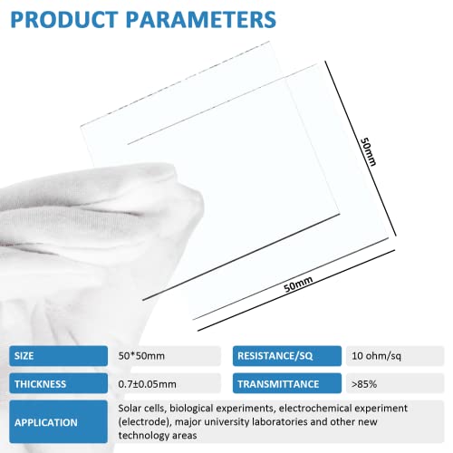 Vidro revestido condutor MXBAOHENG ITO 50 x 50 x 0,7 mm, 10 ohm/sq, 20 peças