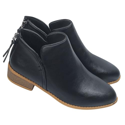 [Nestkanina] レディース ブーティ おしゃれ PU ショートブーツ 靴 防寒 ブーツ かわいい あたたかい あったか 合皮 シューズ カジュアル 履きやすい ローカット 歩きやすい 秋 冬 SHO056 (ブラック, 日本の靴のサイズ寸法, 大人, 数値, 24.0 cm)