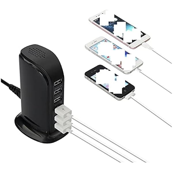 30W 6-портовый USB зарядное устройство DC 5V 6A Универсальный блок питания гнездо смартфон настольное зарядное устройство (Blauw)