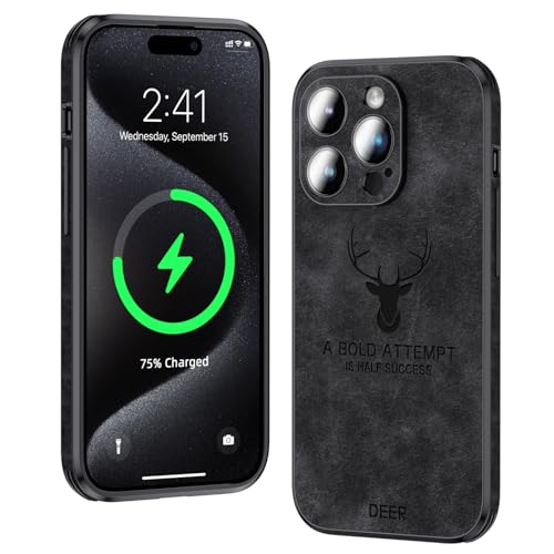 HELIYLIY Magnetic for iPhone 15 Pro Max Case Leather with Full Camera Protection [Compatible with Magsafe] Luxury Men Cover for iPhone 15 Pro Max Phone Case 6.7 Inch - Black