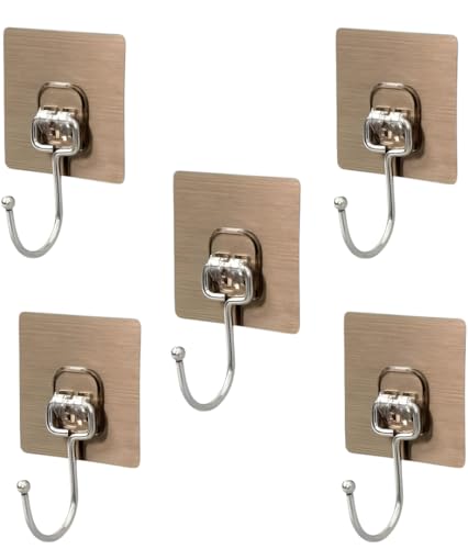 Image of Wall Hooks for Hanging Strong, Adhesive Hooks for Wall Heavy Duty, Wall hangings, Kitchen Accessories Items, Sticky Photo Frame Hangers (Golden Hook 5-pcs)