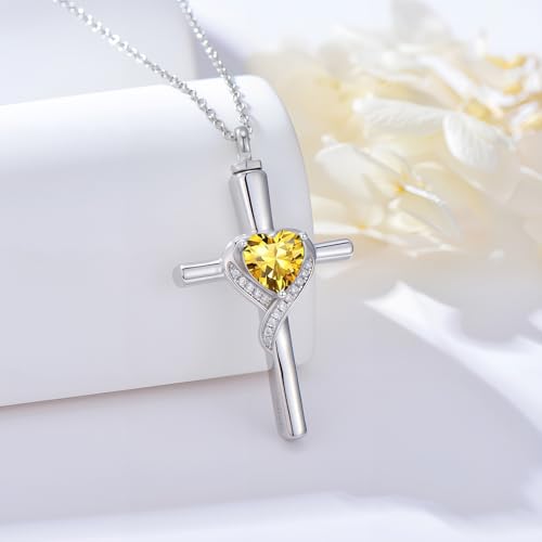 TOUPOP Cross Urn Necklaces for Ashes Birthstone Cremation Jewelry 925 Sterling Silver Crystal Memorial Keepsake Funeral Jewelry for Women (with Funnel Filler)3