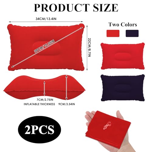 Cncedi Inflatable Pillows for Camping, 34 x 22 cm Blow Up Pillow, Ultralight Compact Cushion for Travel, Sunbathing, Sun Lounger and Outdoor Use, Rose Red and Dark Blue - Image 2